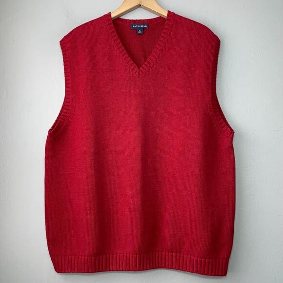 Lands End Mens Size XL Red Sweater Vest Dark Academia Tennis Preppy Golf Grandpa - Picture 1 of 7